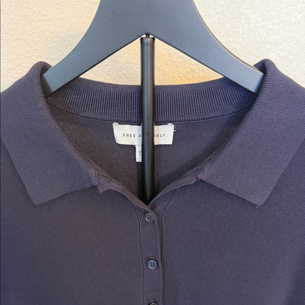 Free Assembly Navy Blue Button Down Polo Sweater - Picture 2 of 8